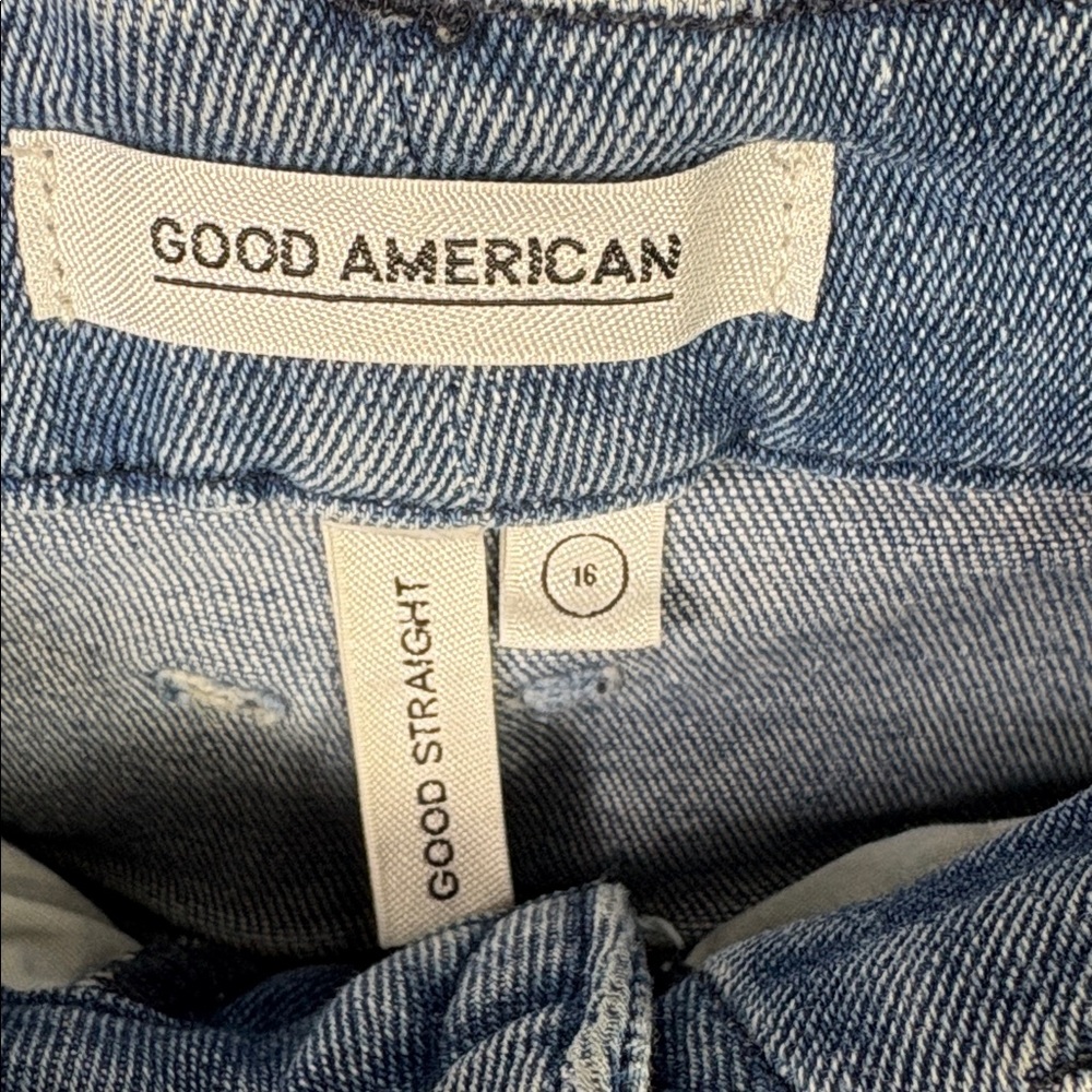 GOOD AMERICAN Good Legs Straight Distressed Raw Hem Jeans size 16 - Picture 8 of 11